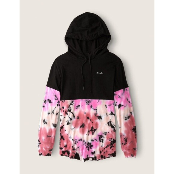 VS PINK VARSITY PULLOVER TEE HOODIE MISTY ROSE TIE DYE - Picture 3 of 6